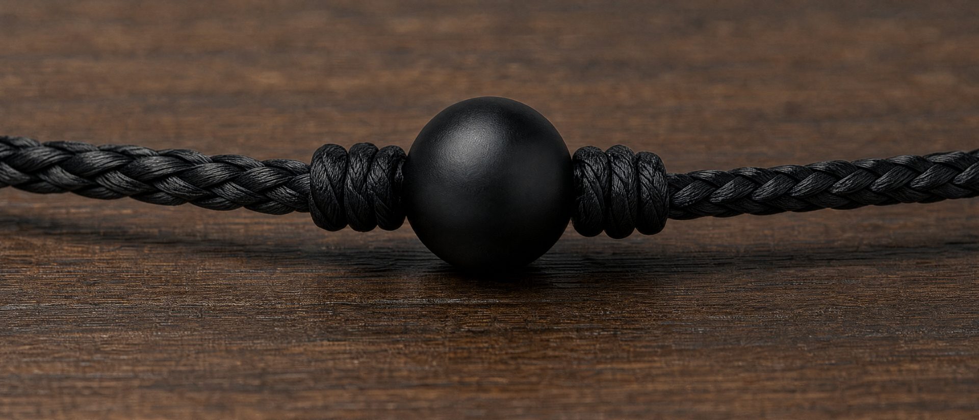 Macro detail of the Zinq bead and braided cord