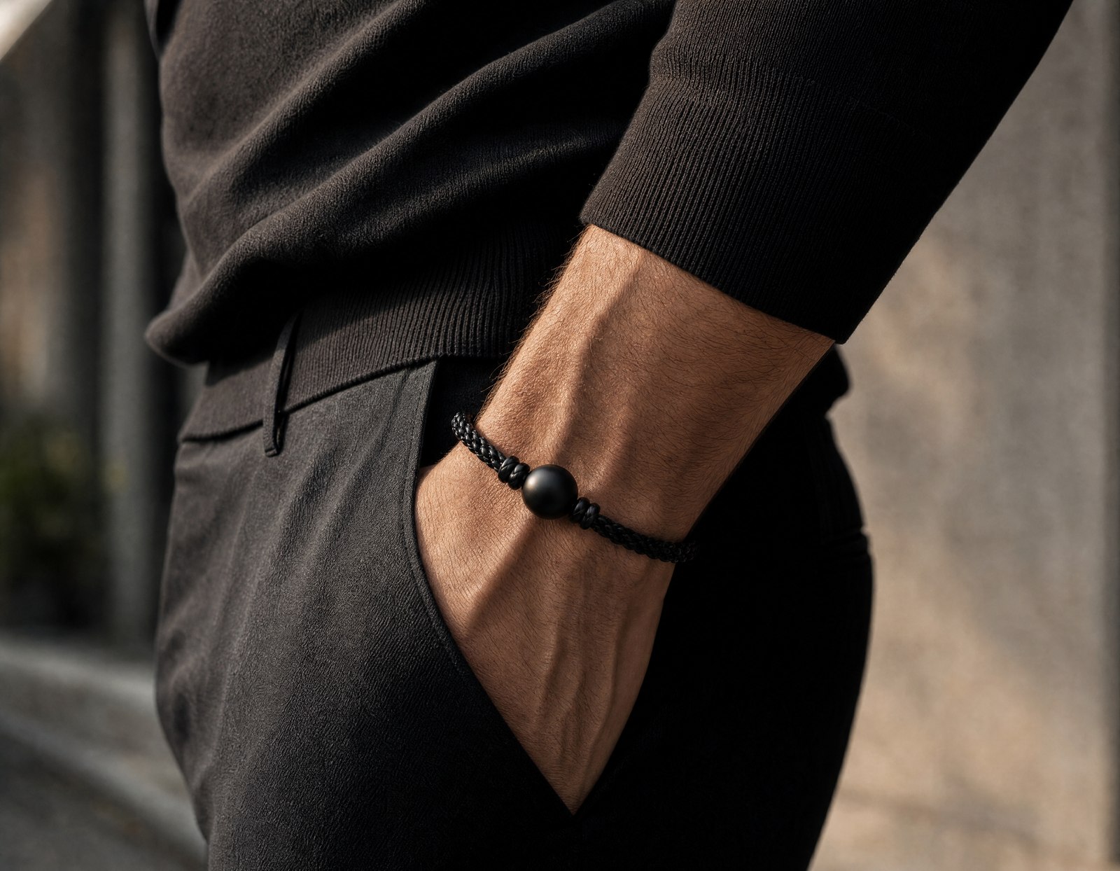 Zinq worn casually, hand in pocket